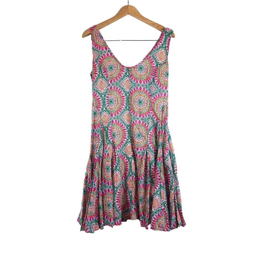 HD in Paris Anthropologie Mandala Print Fit & Flare Dress Pink Green Orange Sz 4